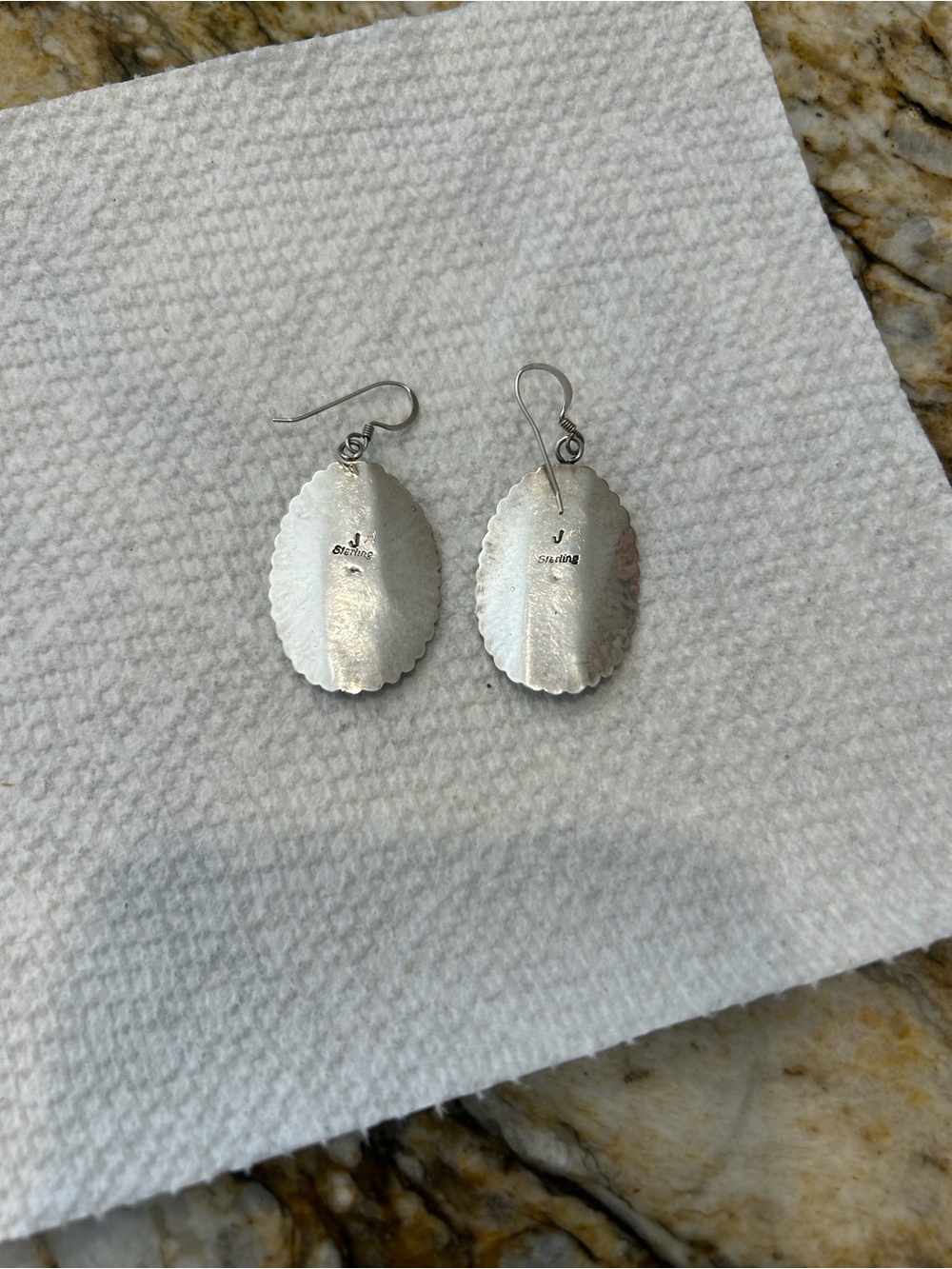 Sterling Silver Sunburst Oval Stone Dangle Earrings - Silver - Picture 6 of 6